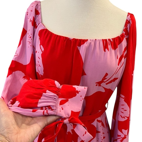 Bardot Dariela Star Lily Red Pink Long Sleeve Off Shoulder Mini Dress Size 10 - Picture 3 of 13